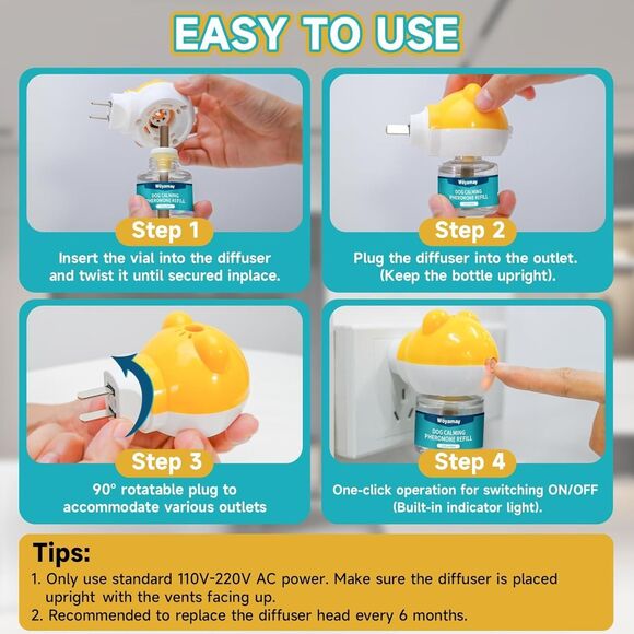 Lot 2 Dog Calming Diffuser 3-in-1 Kit Pheromones for Anxiety 2 Refills 120 Days - Picture 6 of 11